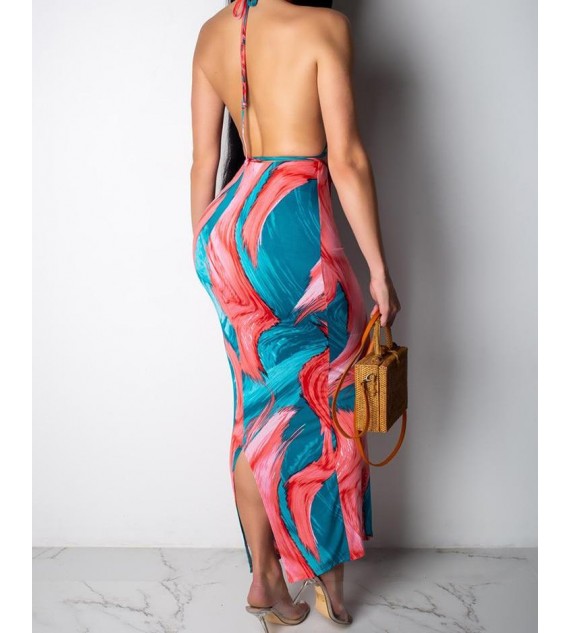 Open Back Halter Tie Dye Dress