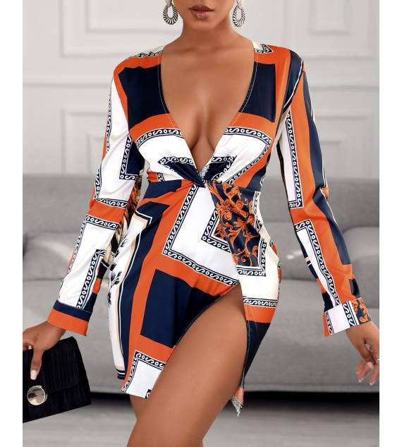 Floral Print Color Twisted Shirt Dress Women
