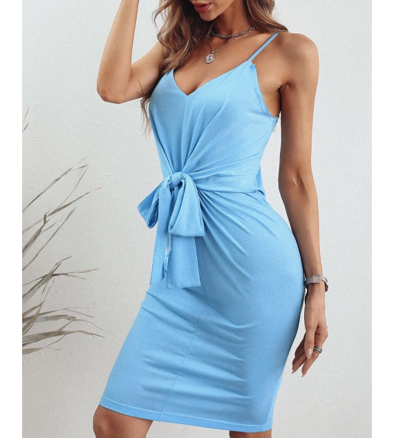 Tie Front Twisted Spaghetti Strap Casual Dress
