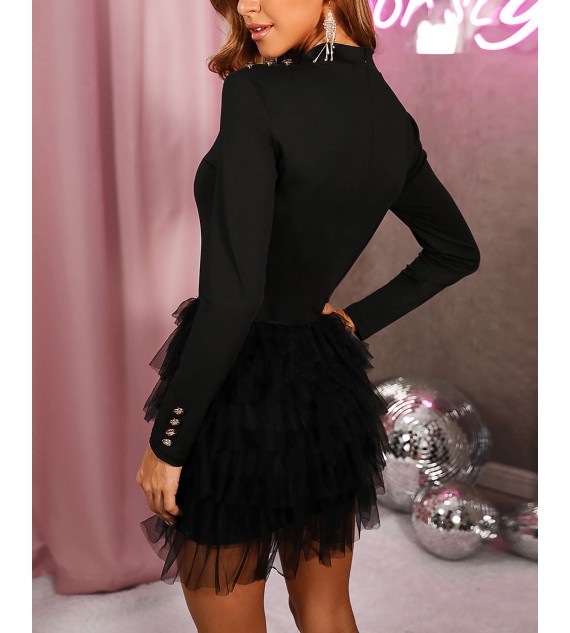 Solid Organza Spliced Mini Dress