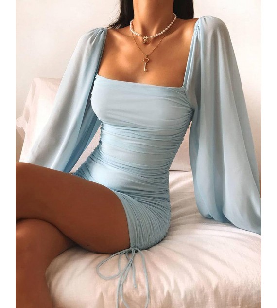 Short Mini Dress Long Sleeve Solid Color Fall ng Off Shoulder Elegant Sexy Lantern Sleeve