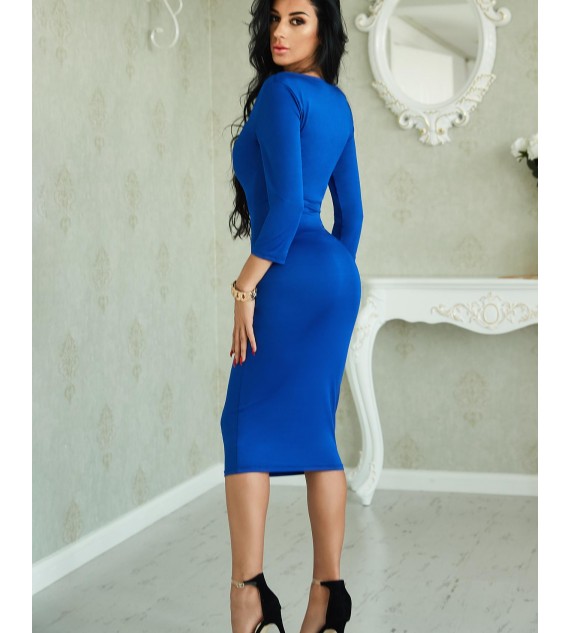 Sexy V Neck Solid Sheath Midi Women Dress