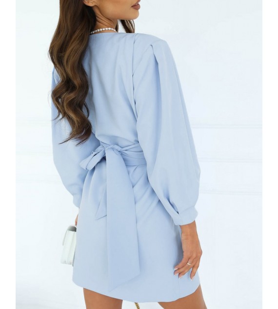 Lantern Sleeve Ruched Wrap Casual Dress