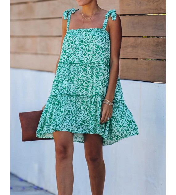 Floral Print Tie Strap Tiered Cami Dress