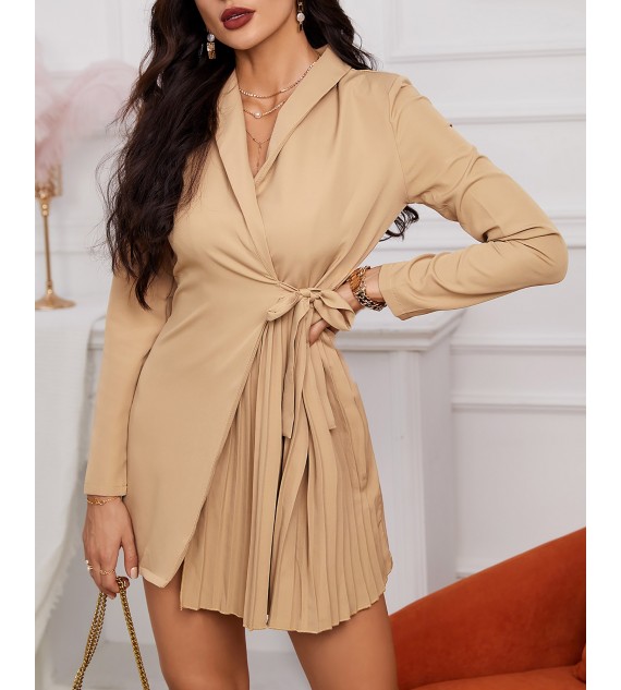 Solid Tie Detail Ruched Blazer Dress