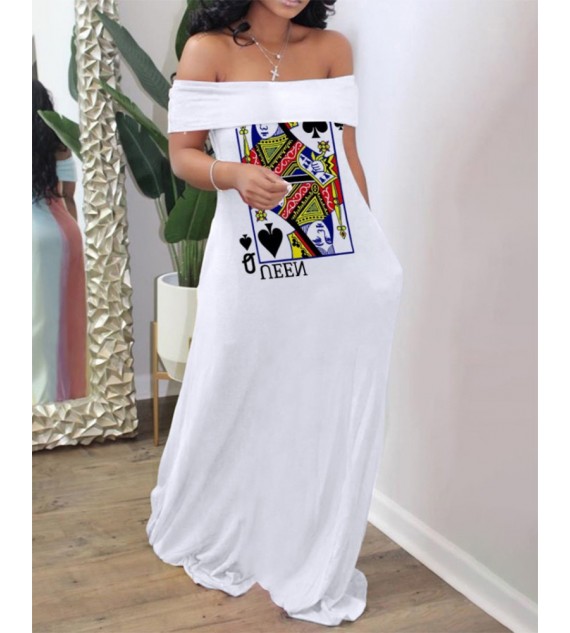 Graphic Print Off Shoulder Casual Maxi Dress