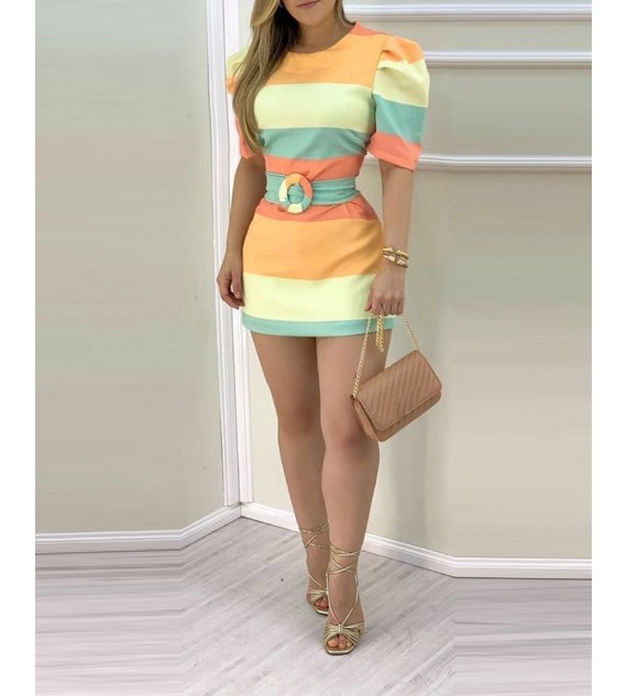 Half Sleeve Color Bodycon Dress