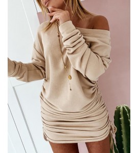 Drawstring Ruched Long Sleeve Dress
