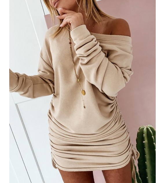 Drawstring Ruched Long Sleeve Dress