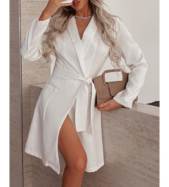 Solid Color Wrap Hem Belted Blazer Dress